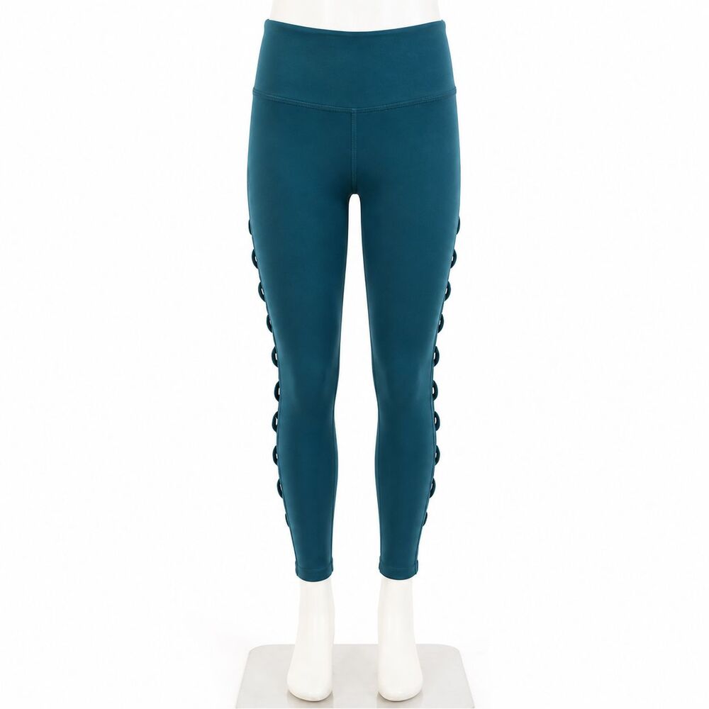 Athleta Women’s Teal Leggings Size M High Rise Side Cutout Lattice Yoga Pants